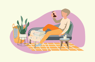 1人暮らしの部屋でくつろぐイラスト