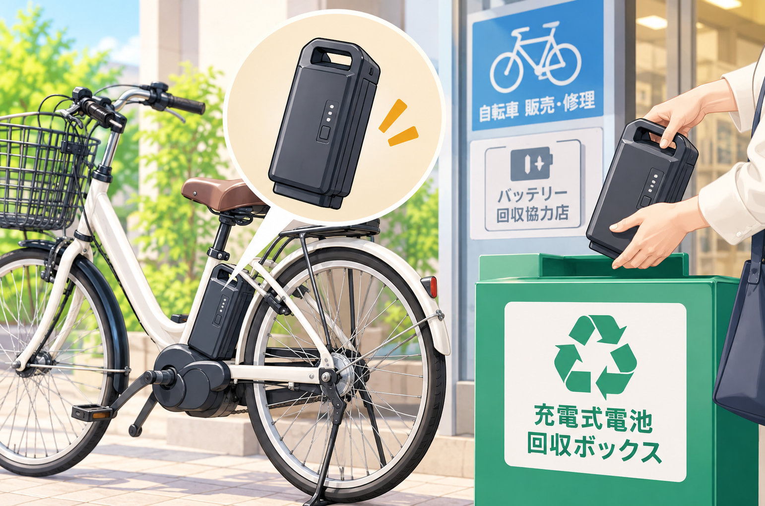 電動アシスト自転車の使用済みバッテリーを回収ボックスでリサイクルする