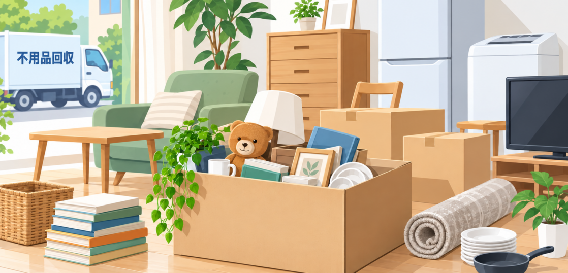 家具や家電などの不用品をまとめて回収する様子