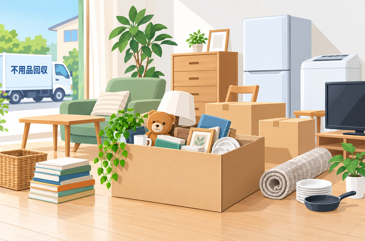 家具や家電などの不用品をまとめて回収する様子