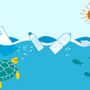 海に浮かぶプラスティックゴミのイラスト