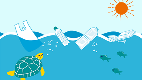 海に浮かぶプラスティックゴミのイラスト