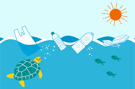 海に浮かぶプラスティックゴミのイラスト