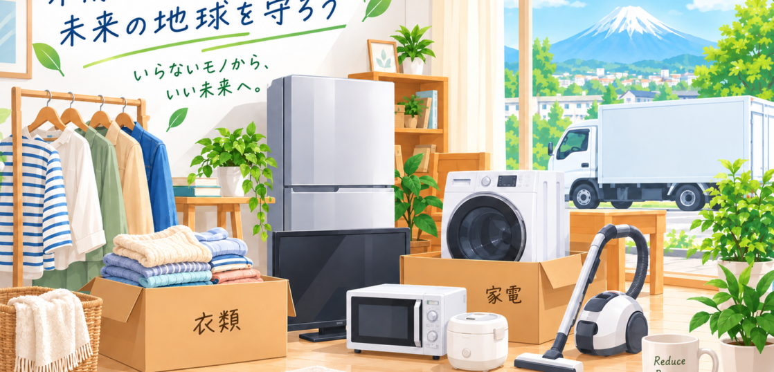 衣類や家電などの不用品を整理して適切に処分する様子